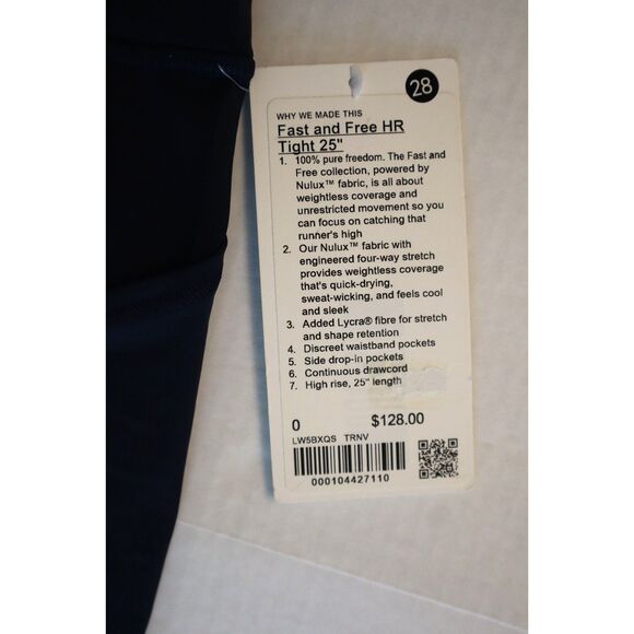 Lululemon W5BXQS Women Sz 0 True Navy Blue Fast Free High-Rise 25" Tights - Picture 9 of 16